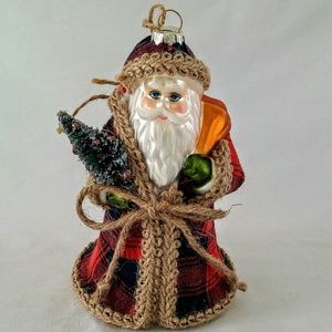 Santa Christmas Ornament Glass Fabric Clothes